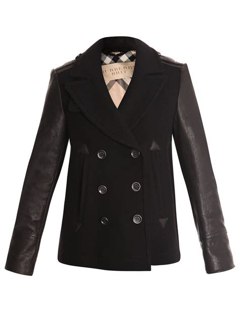 burberry black and white wool with leather sleeves